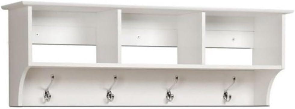 Prepac 48" Contemporary Wall Mounted Coat Rack, Coat Hooks Wall Mount with 3 Shelves, Ideal for Hallway or Entryway Storage Solution, 11.5"D x 48"W x 14.25"H, White