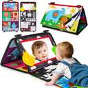 Baby Mirror Tummy Time Toys 0-6 Months with Crinkle Cloth Books Infant High Contrast Newborn Sensory Black and White Toy for 0-3 4 5 6 Months Must Haves Babies 3-6 6-12 Month Boy Girl Shower Gifts