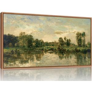 Tinonedraw Vintage Nature Framed Canvas Wall Art Set of 3, French Country Wall Decor, Rustic Landscape Farmhouse Art Paintings, Olive Green Trees Art Prints for Living Room Bedroom Office 20"x40"