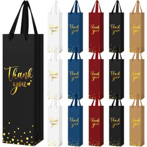 Ctosree 30 Pcs Wine Bottle Gift Bag with Handle 4.3x3.5x13.7 Liquor Paper Bag for Thank You Favor Gold Foil Kraft Whiskey Tote Carrier for Wedding Birthday Bridal Thanksgiving Party(4 Colors)