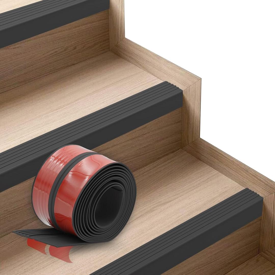 Non-Slip Step Edge Protector, Vinyl Stair Nosing - Self-Adhesive Anti-Slip Stair Nose Edging Trim, Stairway Nose Molding & Nosing Strip for High Traffic-Safety, Indoor-Outdoor Use(Black 2"2",10Ft)
