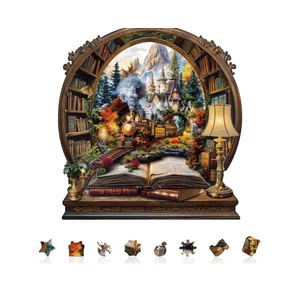 Jigfoxy Wooden Puzzles for Adults, The Train in The Book Wood Puzzles Adult, Unique Animal Shape Wooden Jigsaw Puzzle, for Puzzle Lovers, Family, Friend (M-11.4 * 10.7in-200pcs)