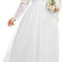 Talisea Plus Size Formal Wedding Dresses - Gowns Evening Prom Elegant V Neck Long Sleeve Lace Chiffon Long Maxi Dress (White), Size: 22 Plus