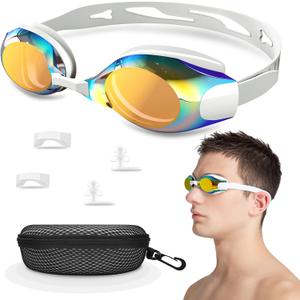Swim Goggles Nearsighted,Swimming Goggles Shortsighted UV Protection for Women Men Adult Youth Leakproof (-5.5, White)