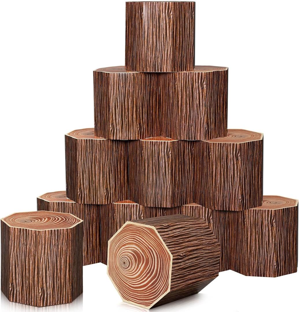 Fullhawl 12 Pcs 6 Pcs Tree Stump Decor VBS Camping Decoration 3D Wood Grain Paper Boxes Fake Tree Stump Box Centerpieces Western Cowboy Party Decor for 2026 School Camp Bachelorette Party Supplies