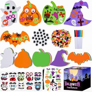 Garma 330PCS Foam Stickers Set, Halloween Crafts for Kids Pumpkin Ghost Spider Bat Witch Hat DIY Craft Kit for Classroom Activities Halloween Decorations Party Favors & Supplies