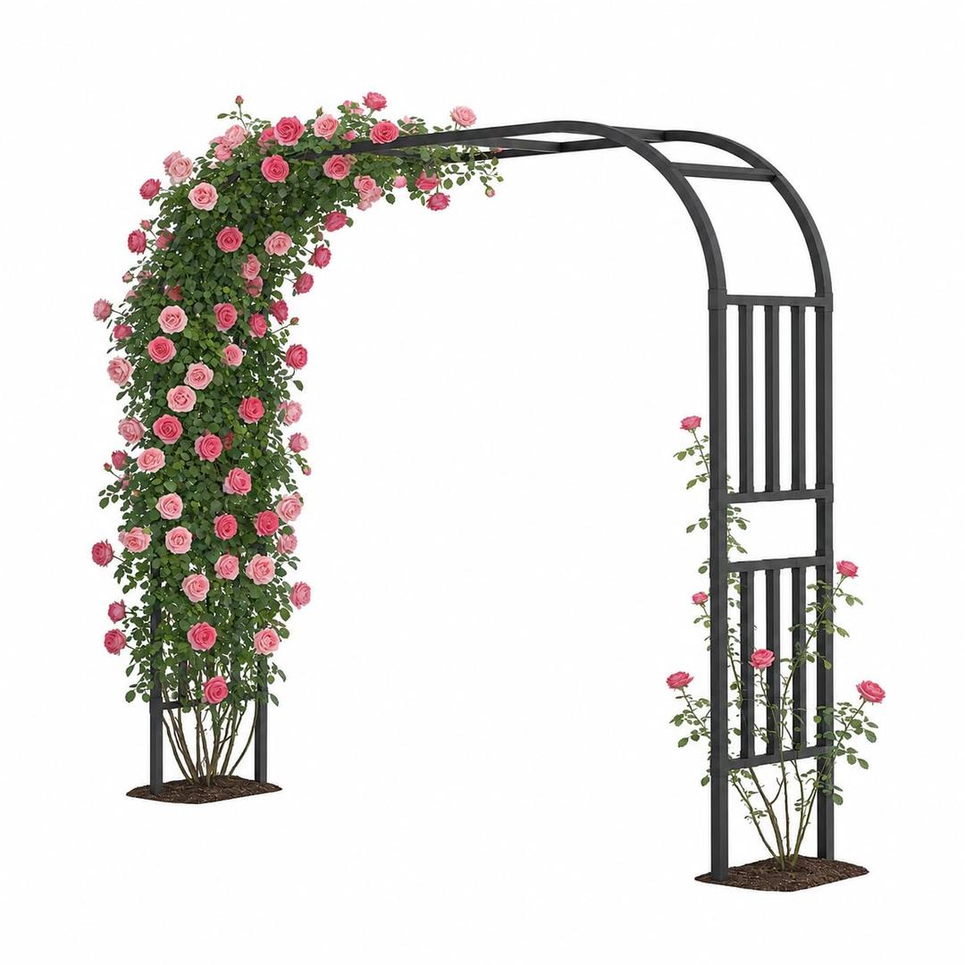 Square Tube Garden Arch Trellis for Climbing Plants 8.2ft Tall Metal Arbor