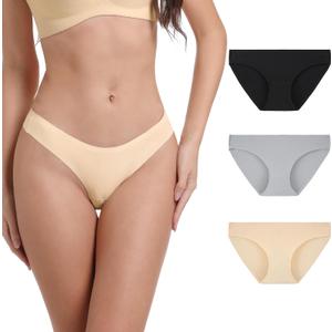 INNERSY Seamless Underwear for Women Hipster No Show Bikini Invisible Panties 3-Pack (Medium, Shadow Grey)