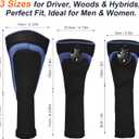 Golf Club Head Covers Set (3 Pieces) for Fairway Woods, Driver, and Hybrids - Long Neck Mesh Design with Interchangeable 3/4/5/6/7/X Number Tags - Golf Accessories for Men and Women