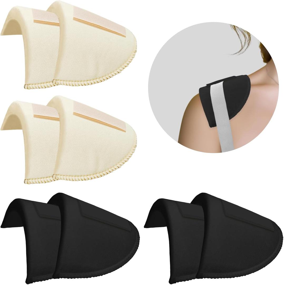 Zaruatu 4 Pairs Reusable Shoulder Pads, Removable Shoulder Pads for Womens Clothing, Washable Breathable Soft Sponge Pads for Men Sloping High Low Shoulders Blazer Suit (Black & Skin)