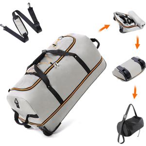 32" 110L Expandable 140L Soft-Sided Rolling Duffle Bag, Foldable Extra Large Sport Bag with 2-Inline Wheels, Gray