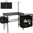 Nice C Camping Kitchen Table, Portable Folding Camp Cook Station, Storage Organizer, with Light Poles, Storage, Side Bag, Side Hooks, for Outdoor, Picnic, Beach, RV Traveling (Black), 67.9 inches x 20 inches x 31.69 inches