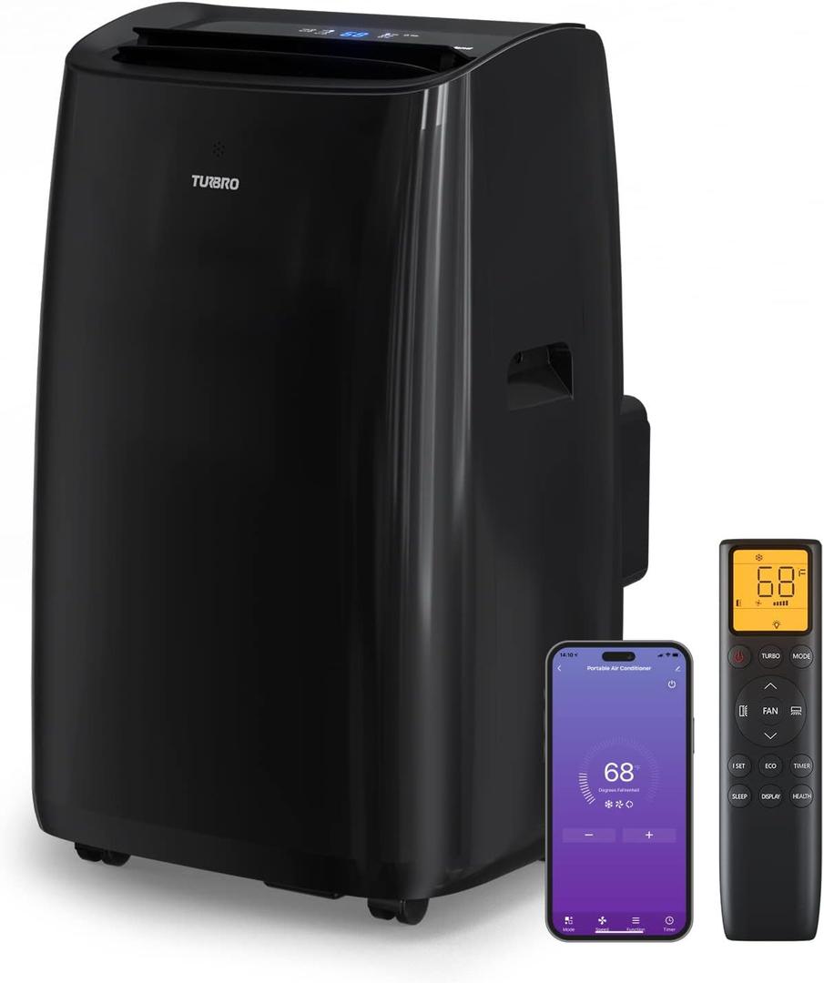 TURBRO 14,000 BTU Smart WiFi Portable Air Conditioner, Cooling up to 600 Sq Ft, 3 in 1 Functions, with Remote, Supports Alexa Control, Greenland