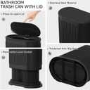 Stainless Steel Bathroom Trash Can and Toilet Brush Set,1.6 Gallon Small Trash Bin with Press Type Lid, Black Bathroom Sets with Shower Curtain and Liner for Bathroom