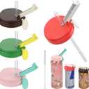 4 Pack Soda Can Lids with Straw, 4 Color Can Covers for Soda with Reusable BPA-Free, Can Lid Built w/ 3 Sizes Fits for S/M/L Sizes, Can Lids Soda w/Straw Brush Cans for Seltzer, Beer, Juice, Seltzer