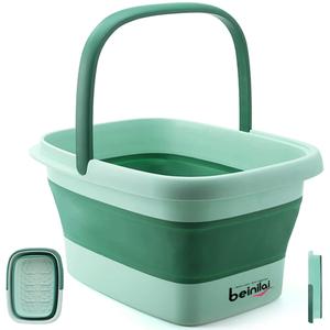 Collapsible Foot Bath Basin for Soaking Feet,Pedicure Foot Spa, Foot Tub with Handles and Massage Acupoint,Multifunction Collapsible Feeting Soak Tub-Green (1 Pack)