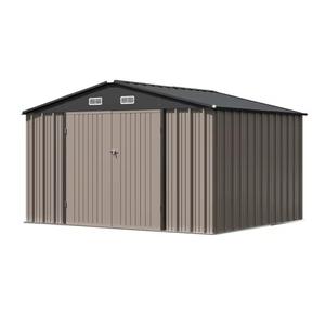 10 x 8 FT Metal Outdoor Storage Shed, Large Metal Tool Sheds with Frame Floor, Air Vents & Lockable Door, Metal Aluminum Storage Shed for Gardens, Backyard, Patio, Garage, Lawn, Brown