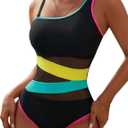 Blooming Jelly Women's Sexy One Piece Bathing Suits Slimming Mesh Swimwear One Shoulder Swimsuits for Women 2026 (Black), Large 