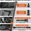 HORUSDY 3/8" 5PCS Torque Wrench Set(545 ft-lb/ 6.861 Nm) Torque Wrench 3/8 Drive with 3" Extension, 3/8" to 1/4" & 3/8" to 1/2" Adapters, Case for Bike, Car, Moto & Other Repair