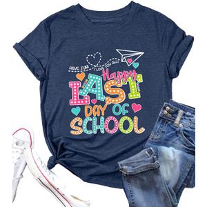 Happy Last Day of School Shirt Womens Schools Out for Summer T-Shirt Teacher Off Duty Gift Shirt (S)