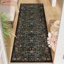 DUKINO 2x6 Runner Rug for Hallway, Washable Vintage Floral Kitchen Rug with Non Slip Backing, Soft Low Pile Throw Carpet Runner for Kitchen, Laundry, Hallway, Bathroom, Black