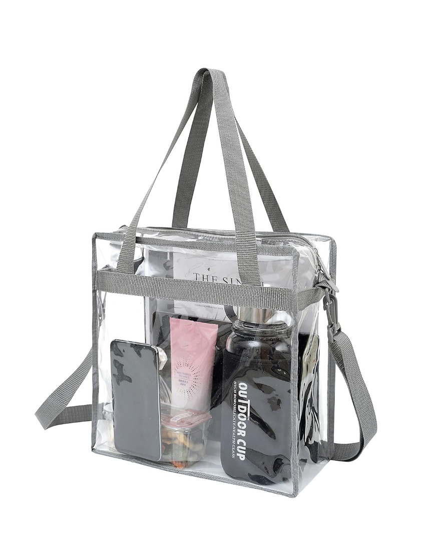 BAGAIL Clear Bags Stadium Approved Clear Tote Bag with Zipper Closure Crossbody Messenger Shoulder Bag with Adjustable Strap