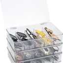 FORUP Sunglasses Organizer, Plastic Stackable Eyeglass Case Storage Organizer, Sunglass Glasses Storage Box with Hinged Lid, 5 Sections, 3 Pack, Clear