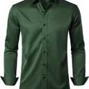JEMITOP Men's Stretch Wrinkle Free Dress Shirts Formal Prom Wedding Long Sleeve Button Down Shirts (Medium, Dark Green)