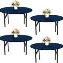 4 Pieces Round Spandex Tablecloth Stretch Fitted Table Cover for 6 Foot Tables Washable Elastic Tablecloth for Indoors Outdoors (Navy Blue)
