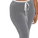 PINSV Women's 2 Piece Outfits Short Sleeve Tops and Long Pants Tracksuit Lounge Sets (Gray, XL)