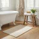 GRANNY SAYS Striped Bathroom Rugs Non Slip, 24" x 36", Bath Rugs for Bathroom Washable, Bath Mats for Floor, Microfiber Bath Mat for Tub, Absorbent Bath Rugs for Shower Room, Beige