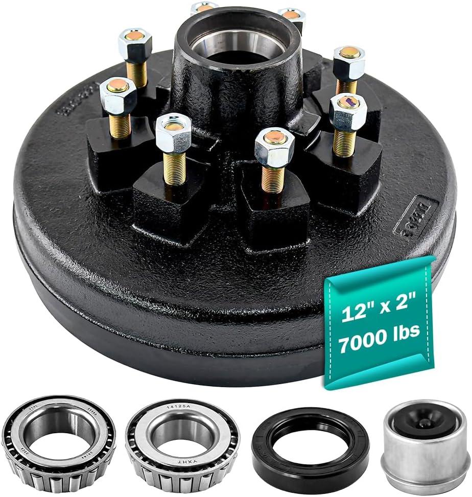 Trailer Brake Drum 12"x2" Heavy Duty 8 on 6.5" Bolt Circle for 7000 lbs Axle Trailer Brake Hub 008-219-04, 22004k