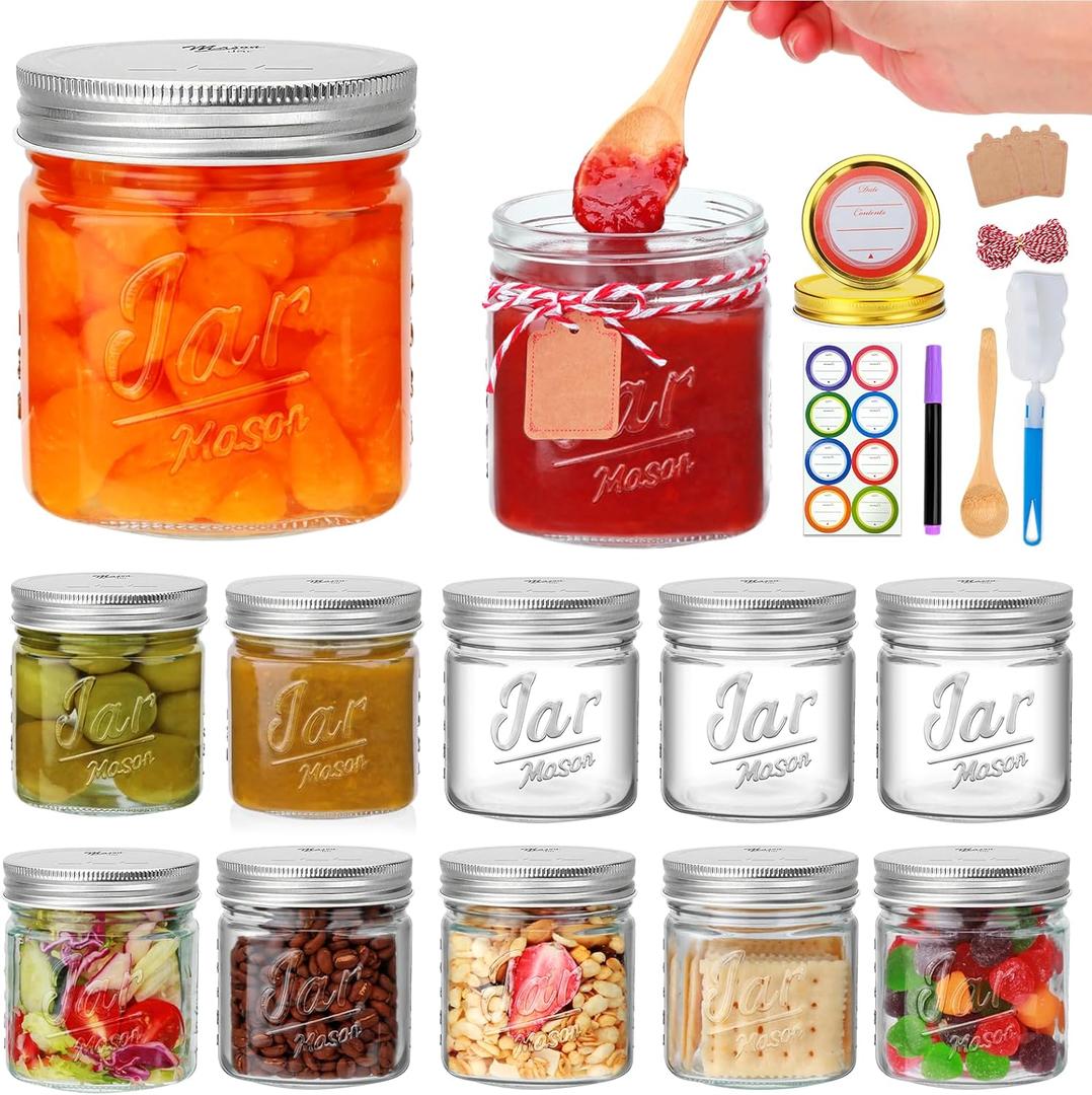 Accguan 16oz Mason Jars with Lids, Wide Mouth Mason Jars,Food Sorage Cntainer Ecellent Coice for Honey,Drinking,Spice Jars,Canned Goods,DIY Projects,Jam,Wedding Favors,Canning Jars,12 Pack