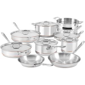 All-Clad Copper Core 5 Ply Stainless Steel Cookware Set 15 Piece, Oven Broiler Safe 600F, Cookware, Stockpot, Pots and Pans Set, Silver