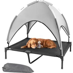 Elevated Outdoor Dog Bed with Canopy, Raised Dog Cot with Shade, Waterproof Dog Tent for Medium Large Dogs Portable Cooling Pet Bed with Breathable Mesh for Camping Beach, XL (XL(49"x36))