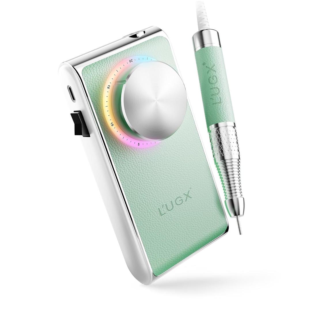 L'UGX Professional Nail Drill 30000RPM, Cordless Rechargeable Electric Nail File for Acrylic Nails Gel Polishing, Efile Nail Kit for Manicure Pedicure, Low Noise Low Vibration, 7Pcs Drill Bits, Green