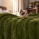 PHF Ultra Soft Flannel Fleece Blanket Queen Size, Lightweight 3D Jacquard Fleece Blanket, No Shedding, No Pilling, Luxury 340GSM Aesthetic Fluffy Cozy for Bed Room Decor, 90"x90", Olive Green (Queen(90"x90"))
