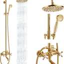 gotonovo Exposed Shower Tub Faucet Set 3 Function Wall Mount,Polish Gold
Shower System Fixtures with Tub Spout,8” Rain Head and Handheld,360°Rotation,Adjustable Height,for 5-6.7" Hole,Outdoor/Indoor