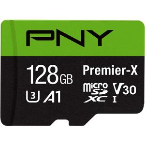 PNY 128GB Premier-X Class 10 U3 V30 microSDXC Flash Memory Card - 100MB/s, Class 10, U3, V30, A1, 4K UHD, Full HD, UHS-I, Micro SD
