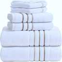 Bath Towels Set for Bathroom  Luxury 6-Piece Cotton Towels, Soft Absorbent & Quick Dry, 600 GSM Bath Towels for Bathroom, Hotel Spa Quality (2 Bath, 2 Hand, 2 Washcloths, White Taupe Brown Stripe)
