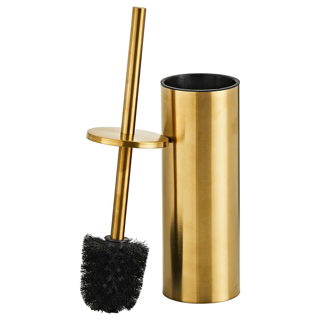 Brushed Gold Toilet Brush and Holder Set - Stainless Steel Toilet Bowl Scrubber with Replaceable Head & Splash Guard