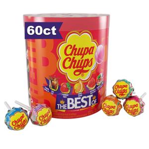 Chupa Chups Best Of Halloween Trick or Treat Candy Lollipop Variety Assortment, 5 Flavors, Individually Wrapped Bulk Candy for Adults & Kids, 25.3 oz Drum (60 Suckers)