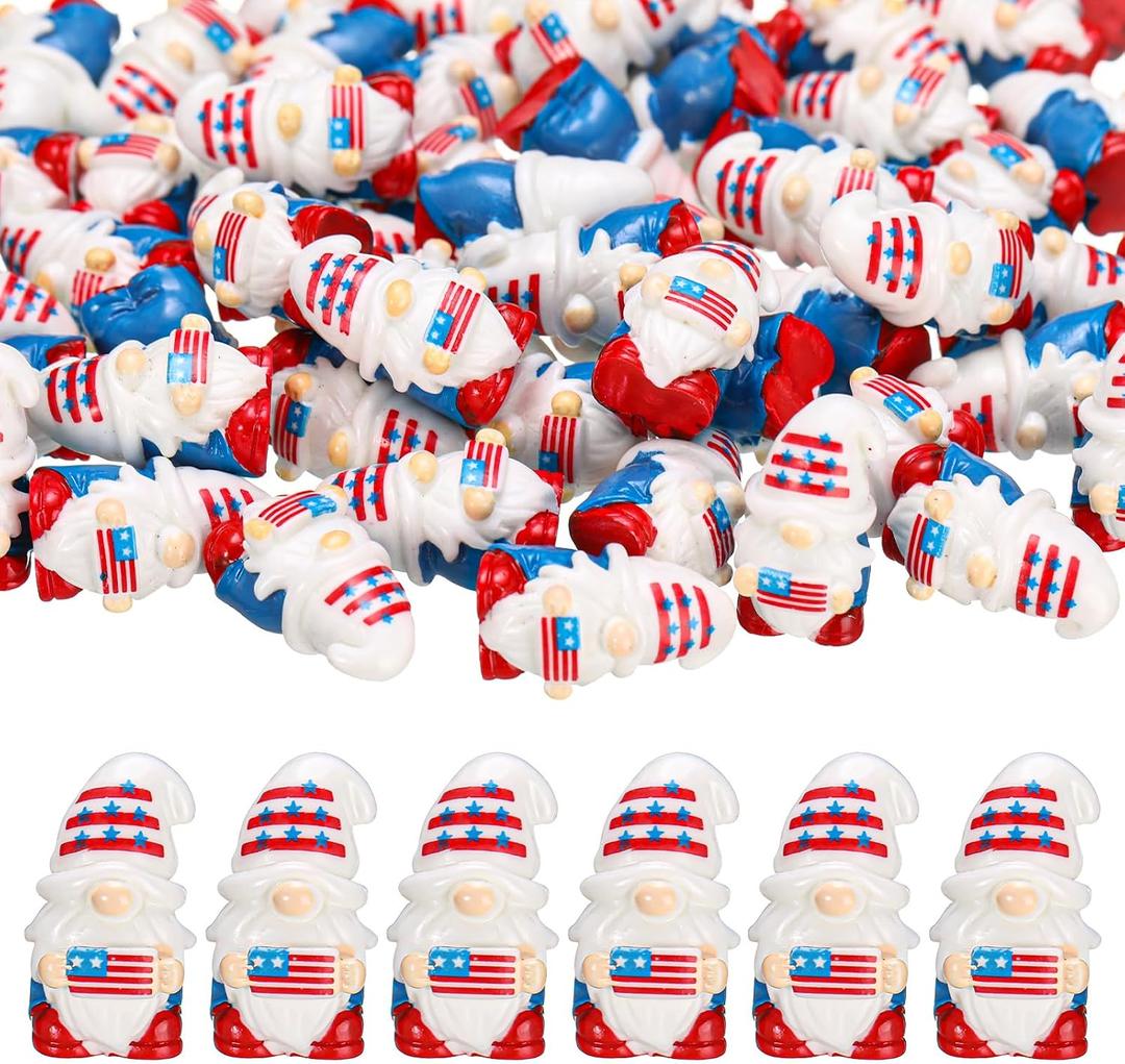 Qunclay 60 Pcs 4th of July Mini Gnomes, Patriotic Resin Figurines for Independence Day 250th Anniversary Table Decor, Red White Blue USA Party Favors