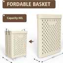 UAK 67L Plastic Laundry Basket with Wheels & Handle, Heavy Duty Foldable Laundry Hamper Easy Clean Waterproof Rolling Organizer for Bathroom & Laundry Room, Ivory, Xxxl