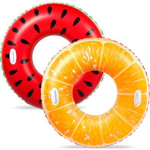 2PCS 48" Fruit Inflatable Pool Floats Adult Large Swim Ring with Handles Pool Inner Tubes,Giant Premium Summer Water Floats Rings Pool Floaties for Summer Pool Party Beach (Fruit,2)