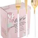 WDF 90Pieces Gold Plastic Silverware-Gold Plastic Cutlery with White Handle- Heavy Duty Thanksgiving Christmas Silverware Include 30Forks, 30 Spoons, 30 Knives for Parties (90 PCS)