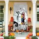 2 x Jack Skellington Sally Banner Nightmare Before Christmas Halloween Decorations Door Cover Xmas Porch Door Sign Welcome Banner for Indoor Outdoor Wall Home