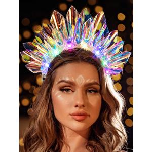 Light Up Crown Rave Hair Accessories Led Costume Headpiece For Women (1 Count (Pack of 1), Multi-colored)