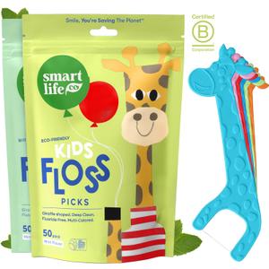 SmartLifeco Eco-Friendly Kids Flossers (100ct) - The Original Straw Wheat Dental Floss Picks for Children, Fluoride & PFA Free, Toothpick Flossing Sticks for Toddlers Teeth, No Shred Thread, Mint