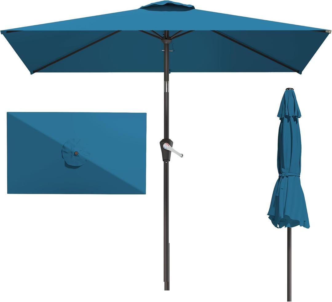 6.5' x 10' Rectangular Patio Umbrellas for Outdoor, Outdoor Table Umbrella, Large Outdoor Patio Umbrellas with 6 Sturdy Ribs for Market, Garden, Pool (Lake Blue)
